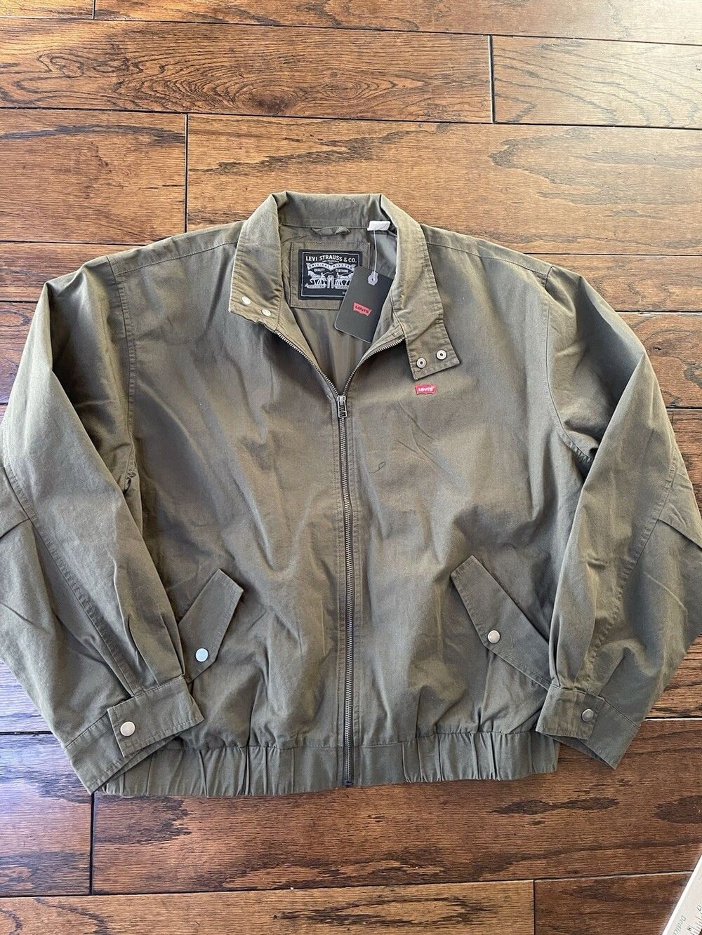 New Levis Army Green Light Weight Coat Bomber Style Zip And Snap Size XL #0274